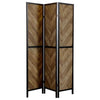 Biombo Plegable Marlene de 3 Paneles – Estilo Rústico con Patrón Herringbone en Acabado Tabaco - Estylo House Muebleria