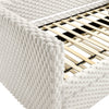 Detalle de la textura acolchada beige de la Cama Canguro Molly junto a la base de tablas de madera - Estylo House Muebleria