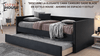 Cama Canguro Sadie tapizada en terciopelo negro con tachuelas, somier extraíble con ruedas, en recámara moderna - Estylo House Muebleria