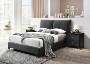 Cama Jenn tamaño King color gris oscuro, Cama elegante minimalista afelpada - Estylo House Muebleria