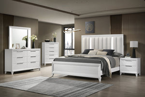 Cama King Cressida, Cama Blanca Moderna Cabecera Tapizada - Estylo House Muebleria