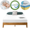 Colchón de Memory Foam Artemisia 6" en base de madera con cojines verdes y decorativos, con iconos de certificación CertiPUR-US y espuma viscoelástica de 6 pulgadas - Estylo House Muebleria