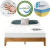 Colchón de Memory Foam Artemisia 8" en base de madera con cojines verdes y decorativos, con iconos de certificación CertiPUR-US y espuma viscoelástica de 8 pulgadas - Estylo House Muebleria
