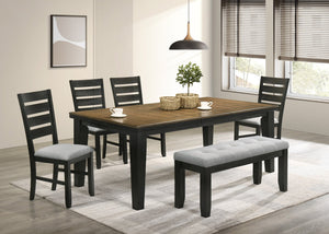Comedor De Madera Bardstown madera y gris Tradicional 4 Sillas Y Banca - Estylo House Muebleria