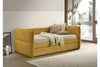 Daybed Philipa dorado claro cerrado, vista lateral en sala luminosa junto a ventanal - Estylo House Muebleria