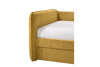 Detalle de la esquina del Daybed Philipa con respaldo curvo tapizado en color dorado claro - Estylo House Muebleria