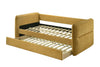 Estructura del Daybed Philipa sin colchones, mostrando la base de tablas de madera y la cama nido extraíble color dorado claro - Estylo House Muebleria