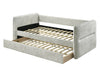 Estructura del Daybed Philipa sin colchones, mostrando la base de tablas de madera y la cama nido extraíble color gris claro - Estylo House Muebleria