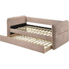 Estructura del Daybed Philipa sin colchones, mostrando la base de tablas de madera y la cama nido extraíble color rosa claro - Estylo House Muebleria