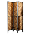 Biombo Plegable Marlene de 3 Paneles – Estilo Rústico con Patrón Herringbone en Acabado Tabaco - Estylo House Muebleria