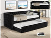 Cama Canguro Trina negra con trundle extraído en recámara con cuadros de paisaje marino, incluye vista superior en recuadro - Estylo House Muebleria