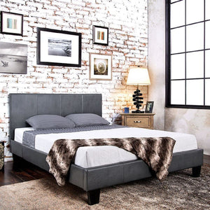 Cama King PARQUE WINN, cama moderna de cuero gris - Estylo House Muebleria
