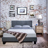 Cama King PARQUE WINN, cama moderna de cuero gris - Estylo House Muebleria
