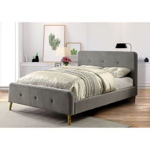 Cama Queen Barney, cama contemporánea gris, minimalista - Estylo House Muebleria