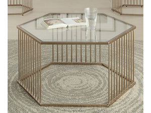 Mesa De Centro Minimalista Elegante Dorada, Cristal Templado - Estylo House Muebleria
